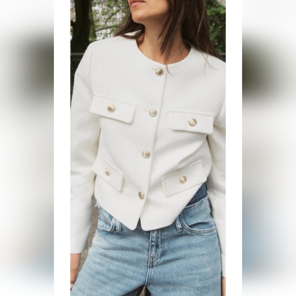 Zara Tweed Cropped Blazer Jacket Size S - Picture 14 of 16